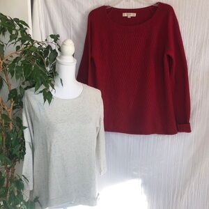 LOFT lot of 2 size S gray speckled sweatshirt & red zigzag chunky sweater